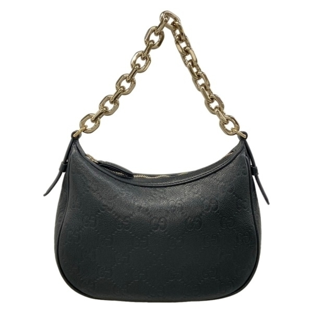 Gucci handbag GG emblem leather black chain strap bag